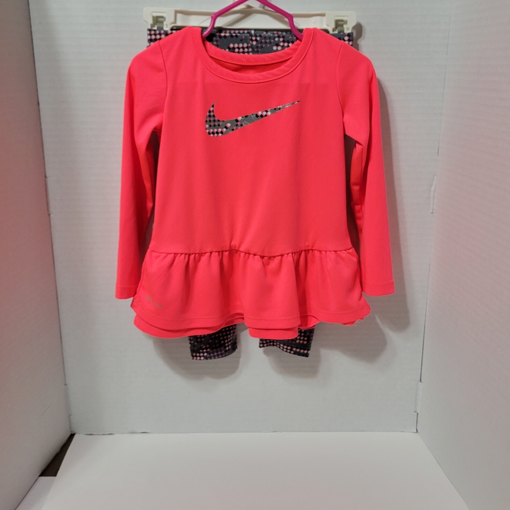 Nike Dri-FIT Girls 2T Matching Set Pink Peplum Top & Leggings